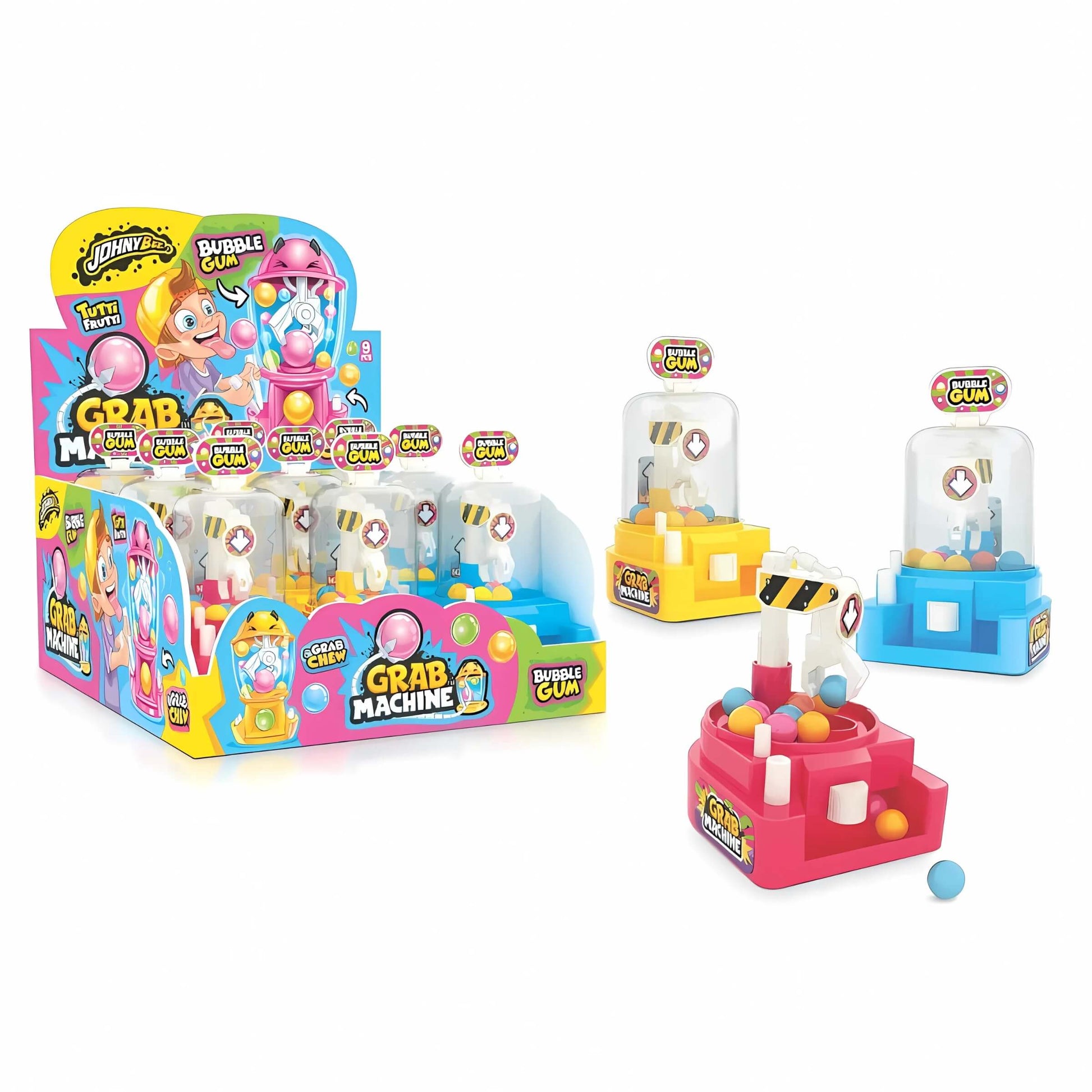 Johny Bee Grab Machine 15g mini macchina acchiappa-pupazzi bubble gum tutti frutti