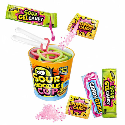 Johny Bee Sour Noodle Cup 65g con Gel Candy Tutti i Frutti (12PZ)