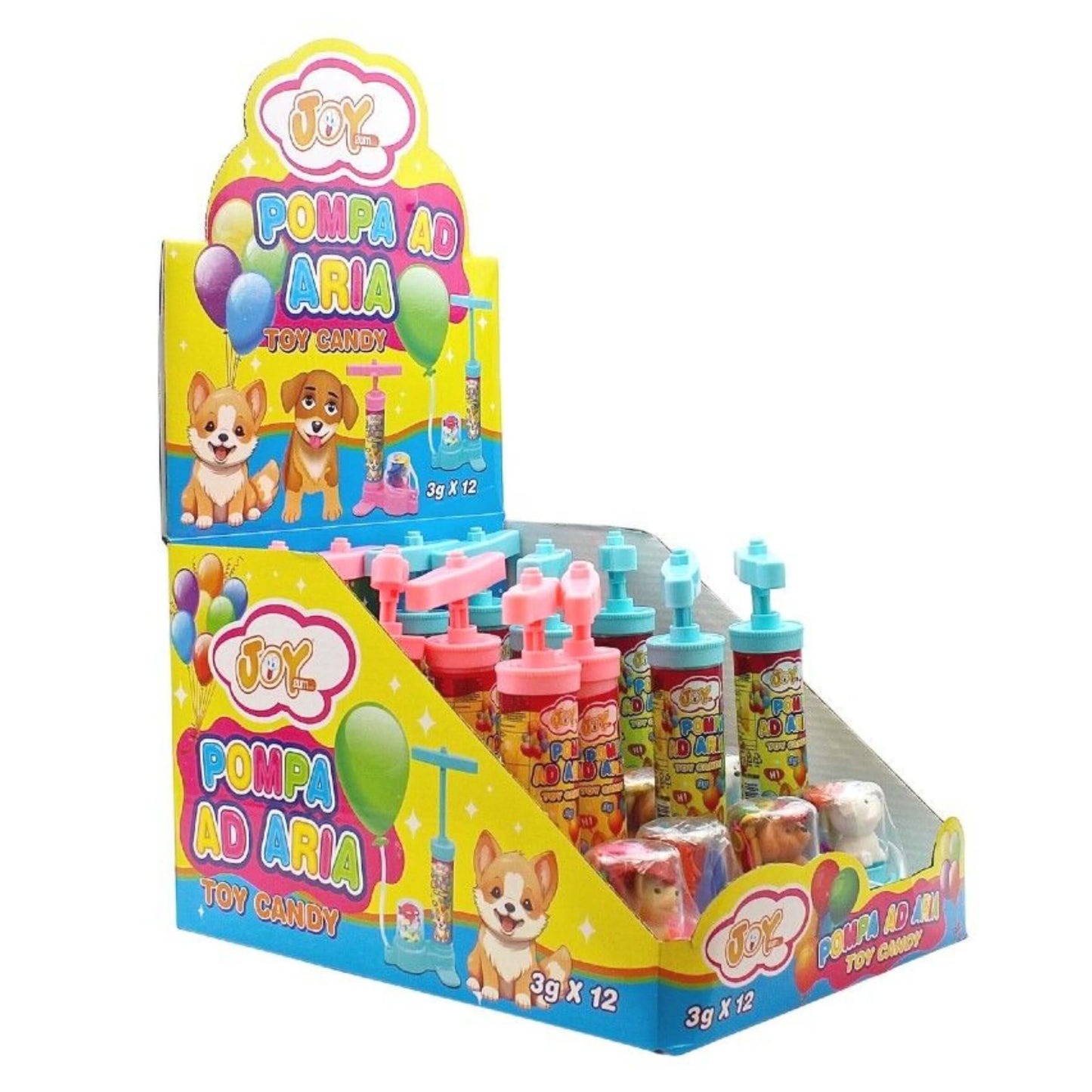 Joygum Pompa ad Aria con Palloncini, Cucciolo e Caramelle Tutti i Frutti (12PZ)