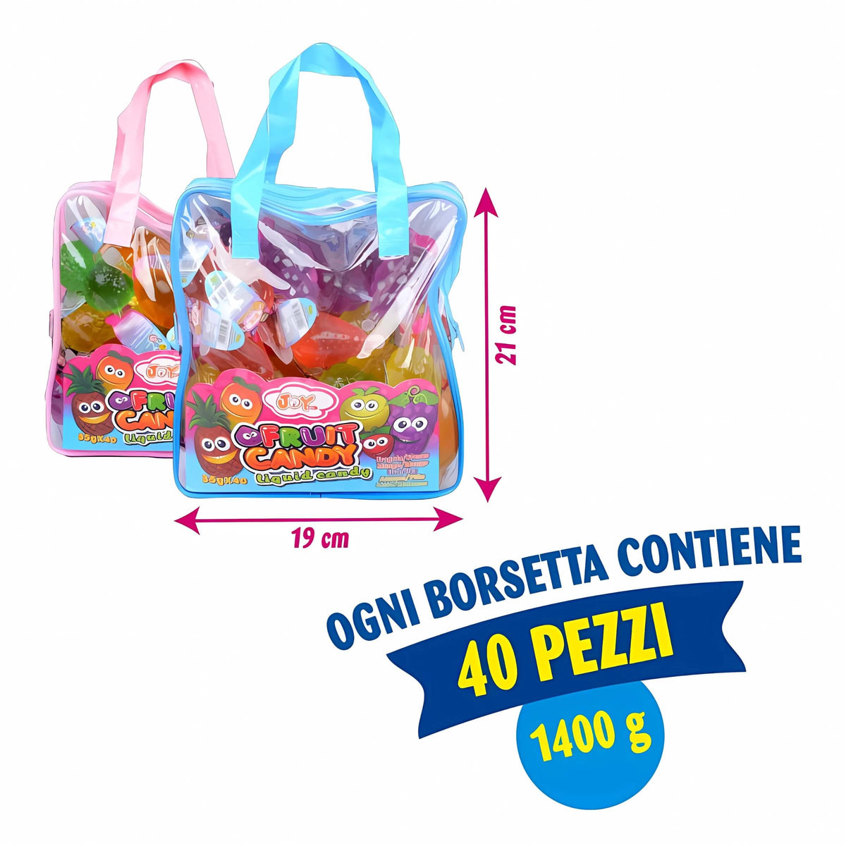 Joygum Splash Fruit Maxi Borsa con Caramelle Liquide a Forma di Frutta 1400g (40PZ)
