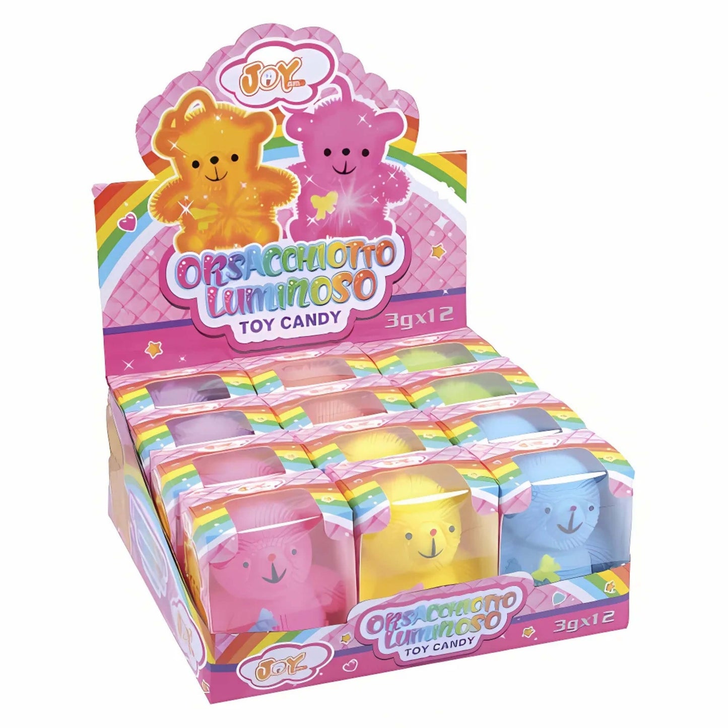 Display orsacchiotto luminoso con caramelle 10cm appendibile materiale morbido luce interna