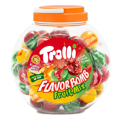 Trolli FlavorBomb Fruit Mix Caramelle Gommose Ripiene Fragola Anguria e Mango Barattolo 18,8 g (60PZ)