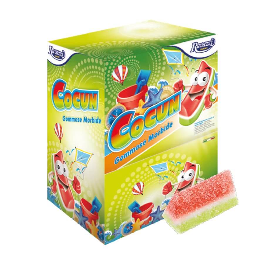 Caramelle gommose Ravazzi Monoblabla Cocun 1,2kg 200 pezzi con acido citrico e coloranti E120/E131