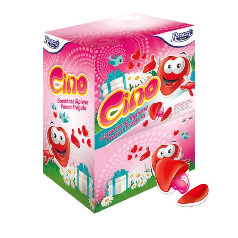 Caramelle gommose Ravazzi Monoblabla Cino 1,5kg 200 pezzi ripieno panna e fragola