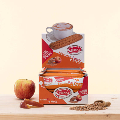 Biscotti Farro e Mele Cavanna monoconfezione 30 pezzi, farina farro integrale con polpa di mela