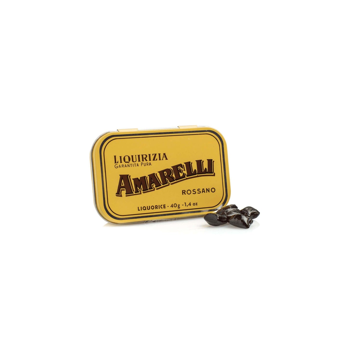 Lattina retrò Amarelli Spezzata Oro con pezzi irregolari di liquirizia pura nera senza zucchero, 40g