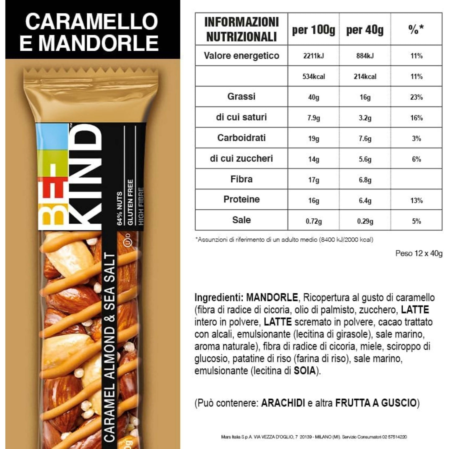 BE-KIND BARRETTA AL GUSTO DI MANDORLE CARAMELLATE E SALE MARINO (12PZ)