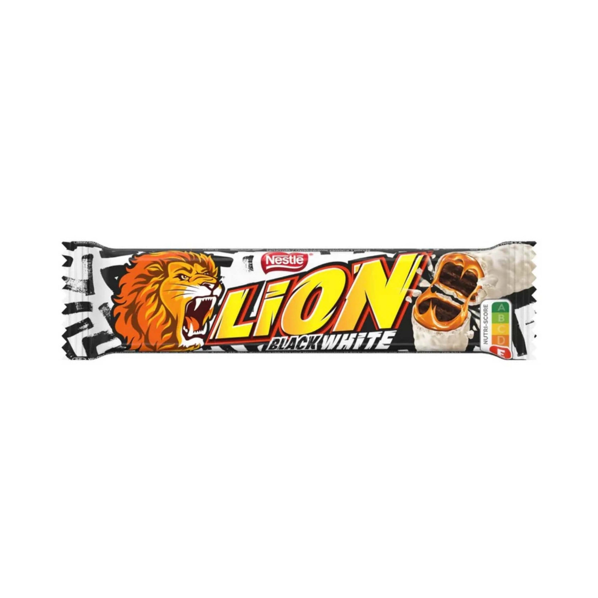 Lion Black White Nestlé edizione limitata 42g wafer caramello cereali copertura cioccolato bianco