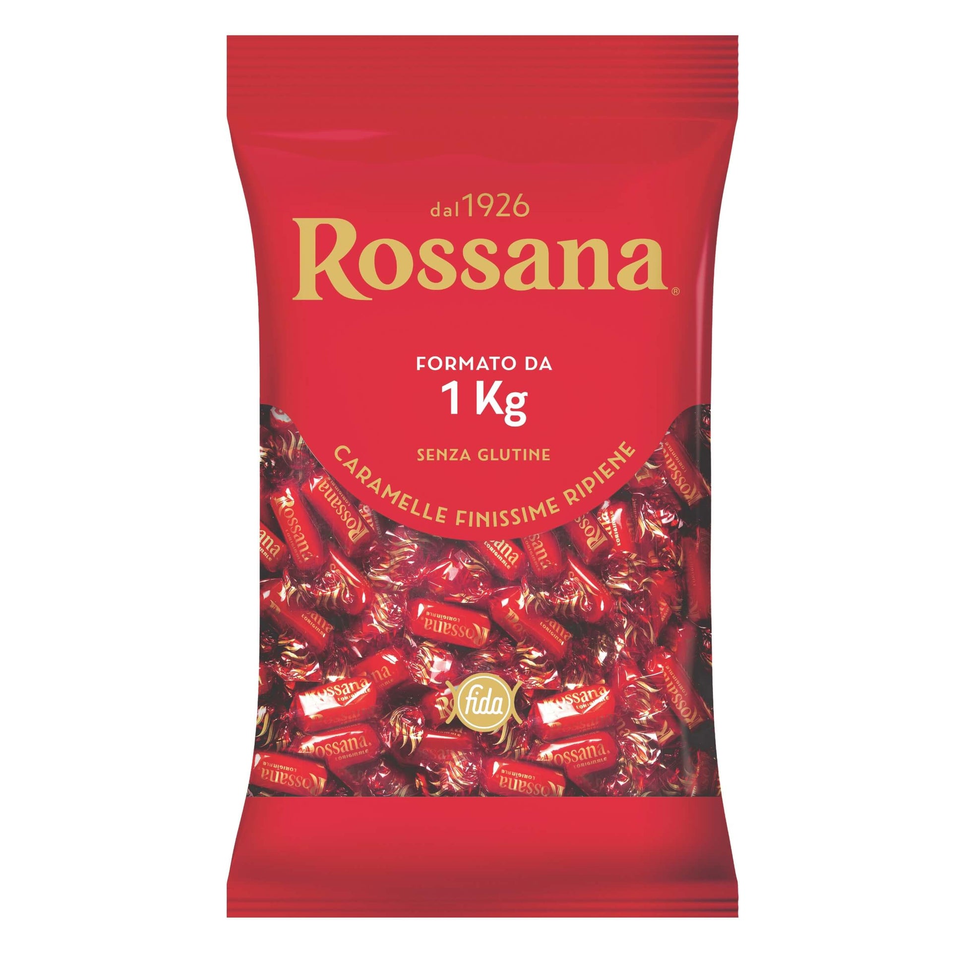 Busta da 1 kg caramelle finissime Rossana Classica sfuse con incarto rosso iconico italiano