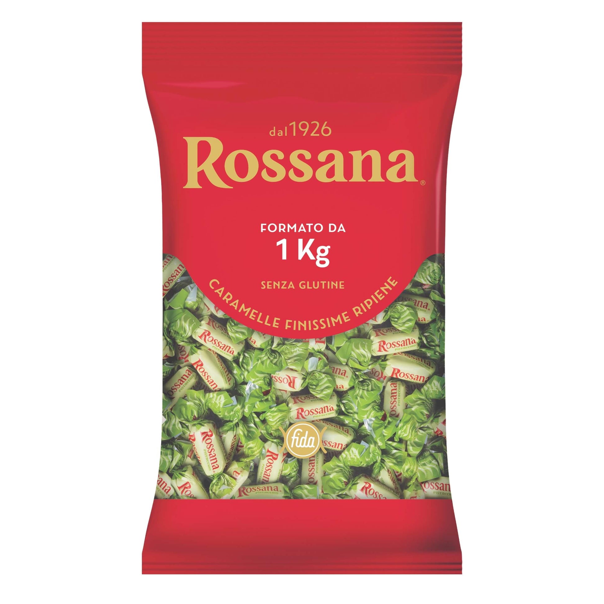 Busta da 1 kg caramelle finissime Rossana al pistacchio sfuse con sapore rotondo e aromatico