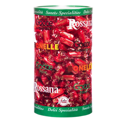 Barattolo Rossana 1,6 kg con caramelle italiane finissime ripiene, vista frontale