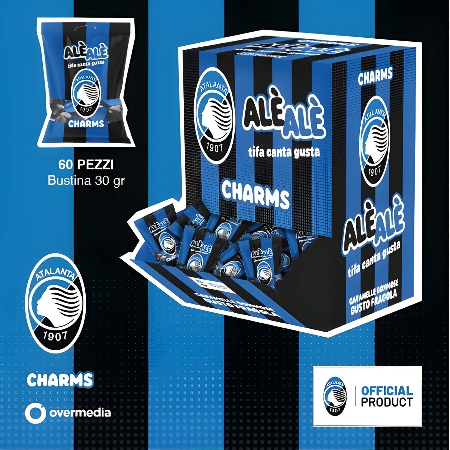 Display Bustina 30g Caramelle Charms Ale Ale Atalanta Gusto Fragola (60PZ)