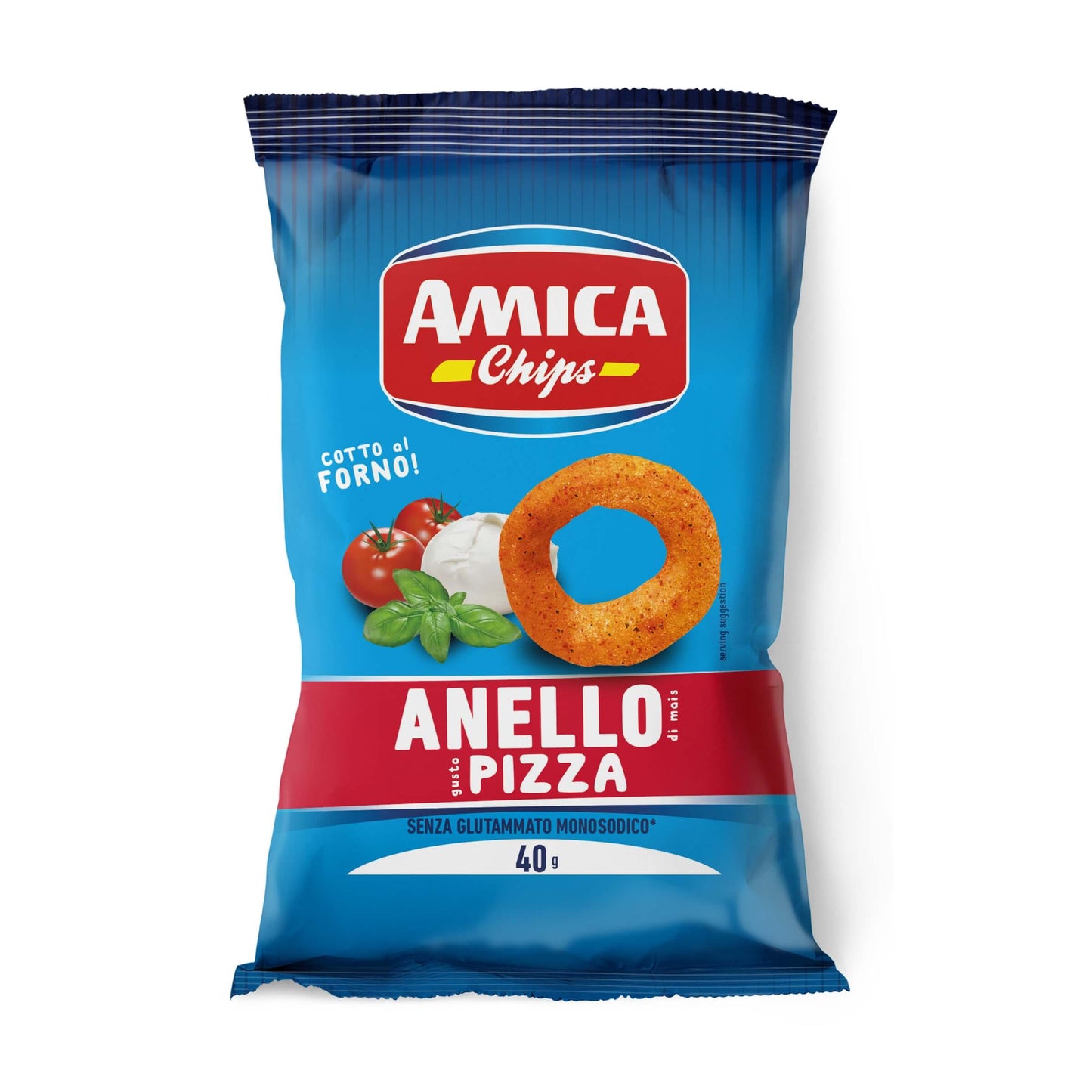 Amica Snack Anello Pizza 40g, sacchetto di anelli di mais croccanti al gusto pizza
