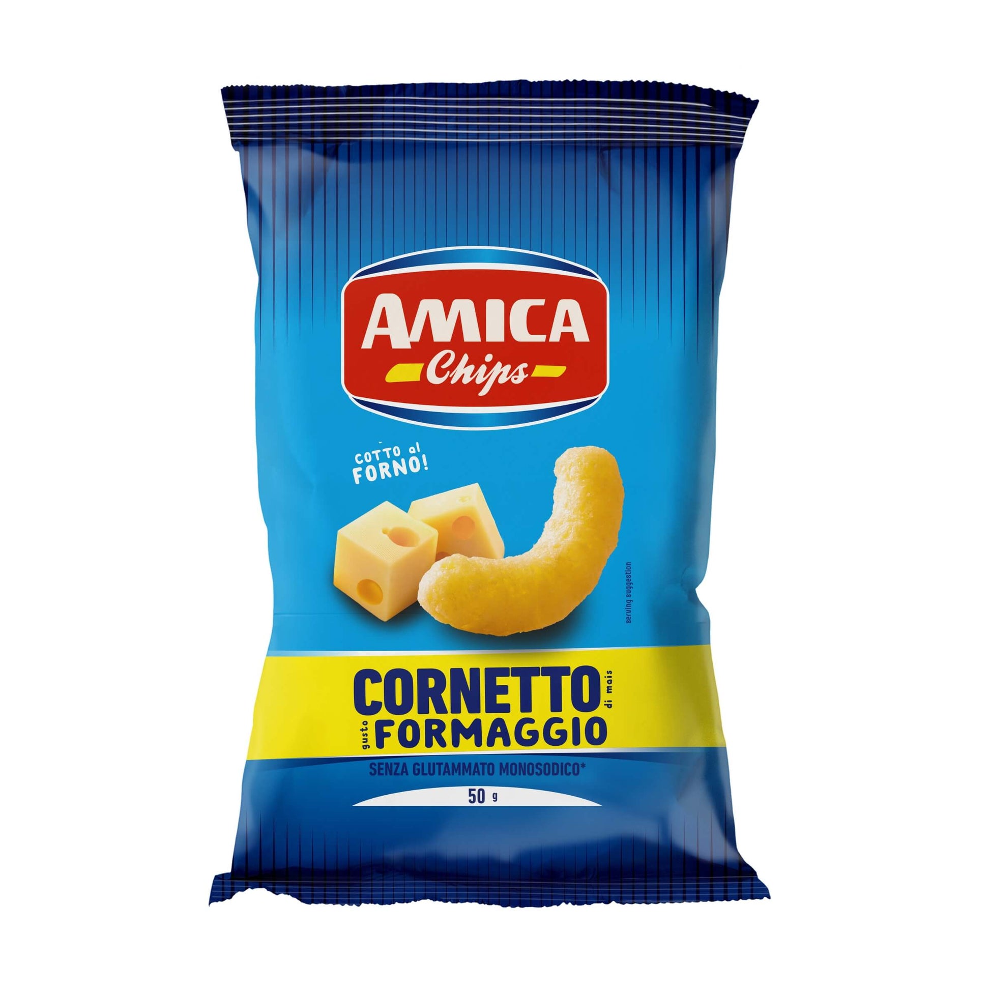Amica Snack Cornetto Formaggio 50g, sacchetto di cornetti di mais leggeri aromatizzati al formaggio