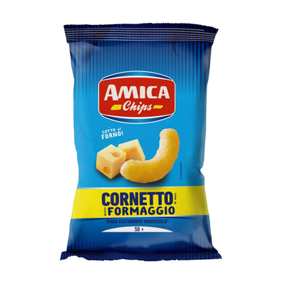 Amica Snack Cornetto Formaggio 50g, sacchetto di cornetti di mais leggeri aromatizzati al formaggio