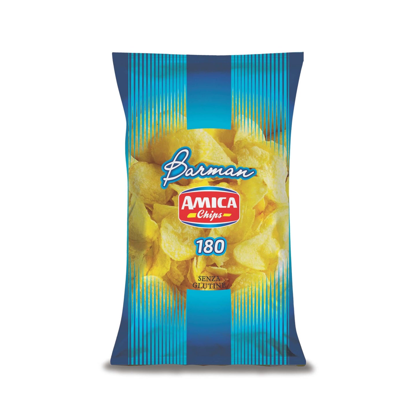 Confezione da 180g di patatine classiche Amica Chips Barman dorate e fragranti in formato bar e ristorazione