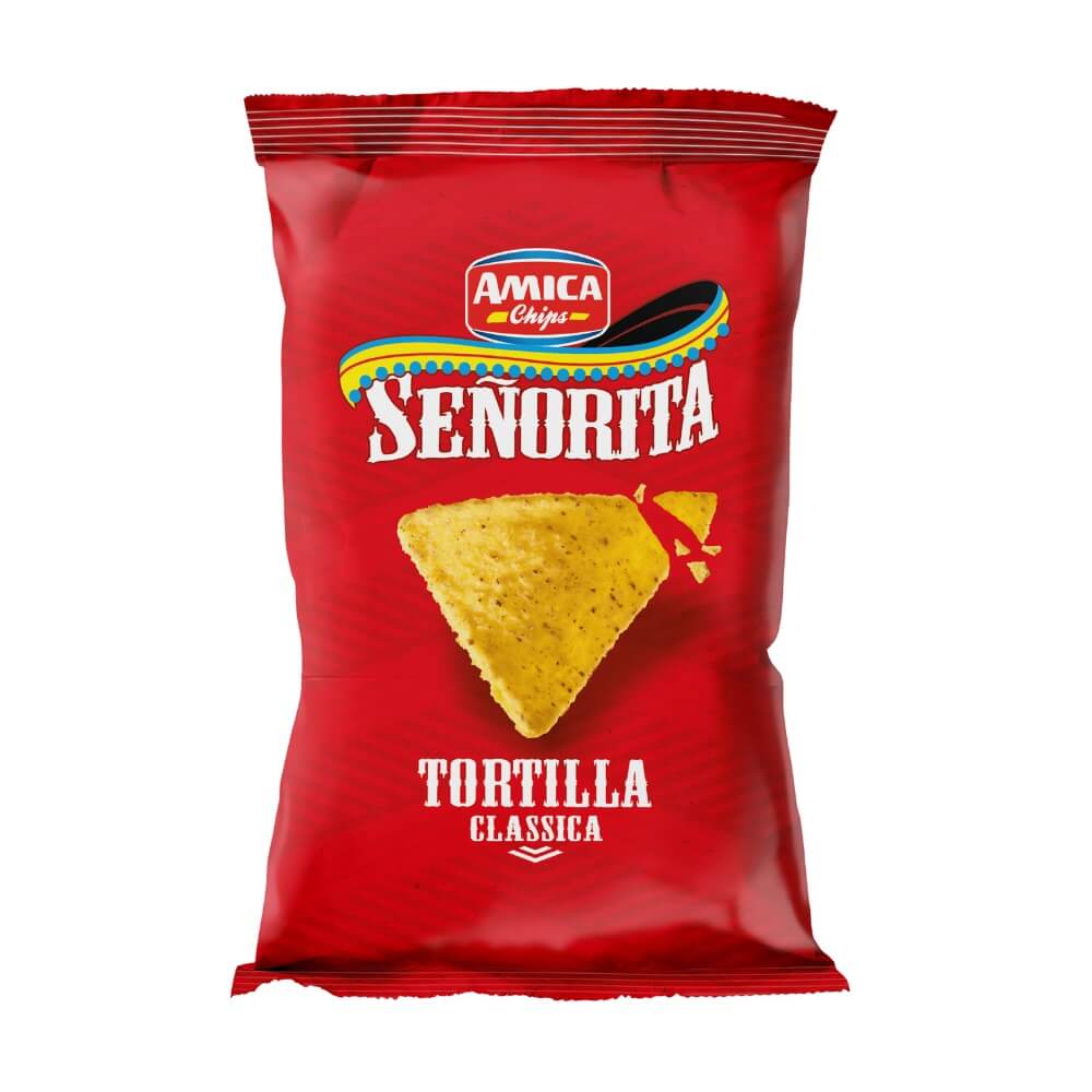 Amica Chips Tortilla Natural Senorita 400g, sacchetto di tortilla chips di farina di mais cotte a fiamma viva