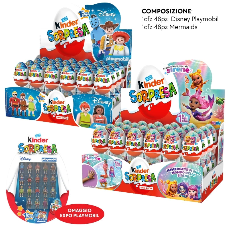 Ferrero Ovetti Kinder Sorpresa Playmobil e Mermaids (96PZ) con Espositore Set Playmobil