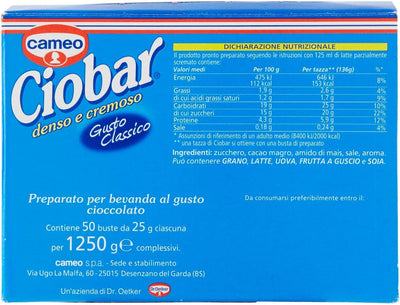 50 BUSTE CIOCCOLATA CIOBAR GUSTO CLASSICO da 25gr