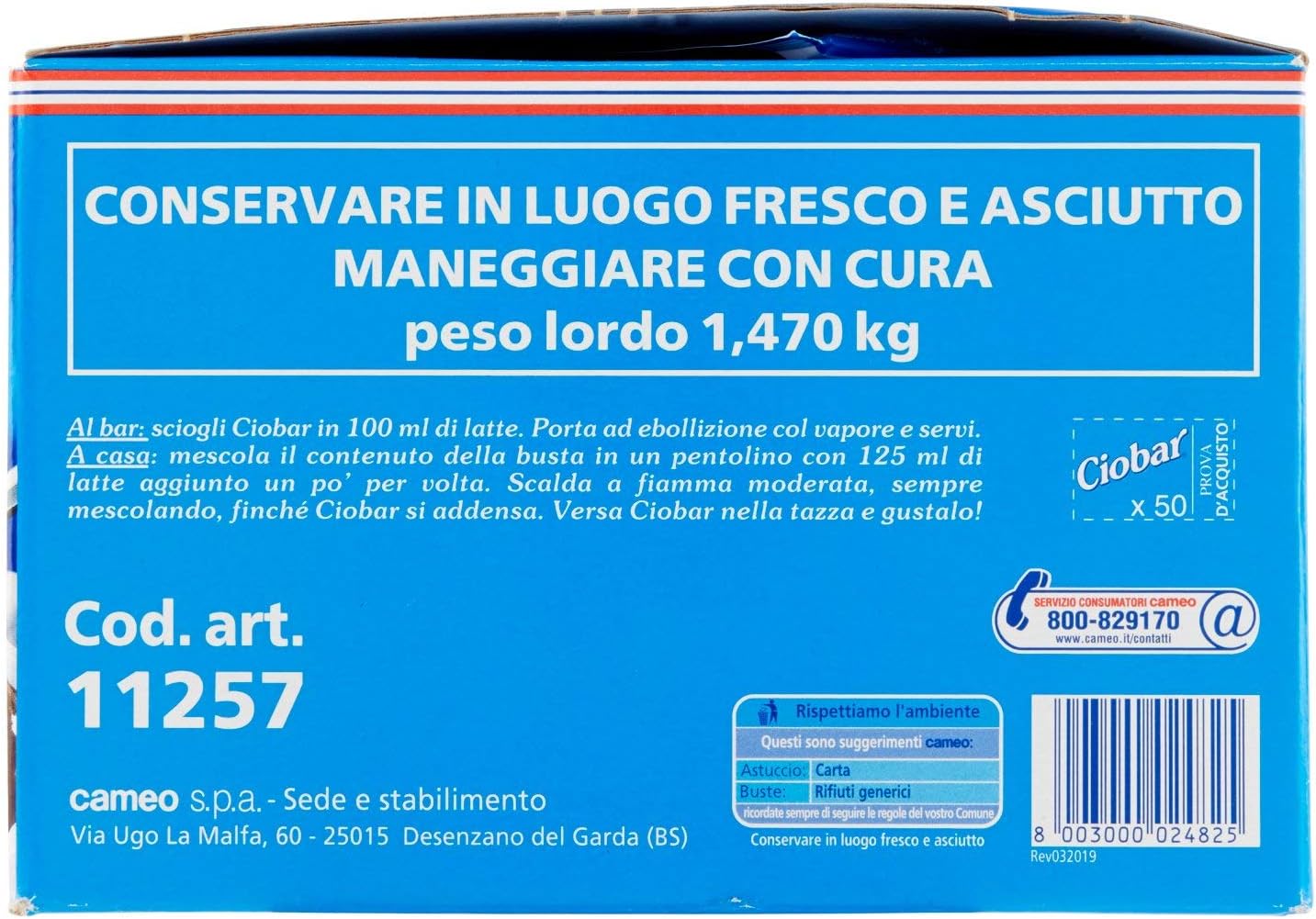 50 BUSTE CIOCCOLATA CIOBAR GUSTO CLASSICO da 25gr