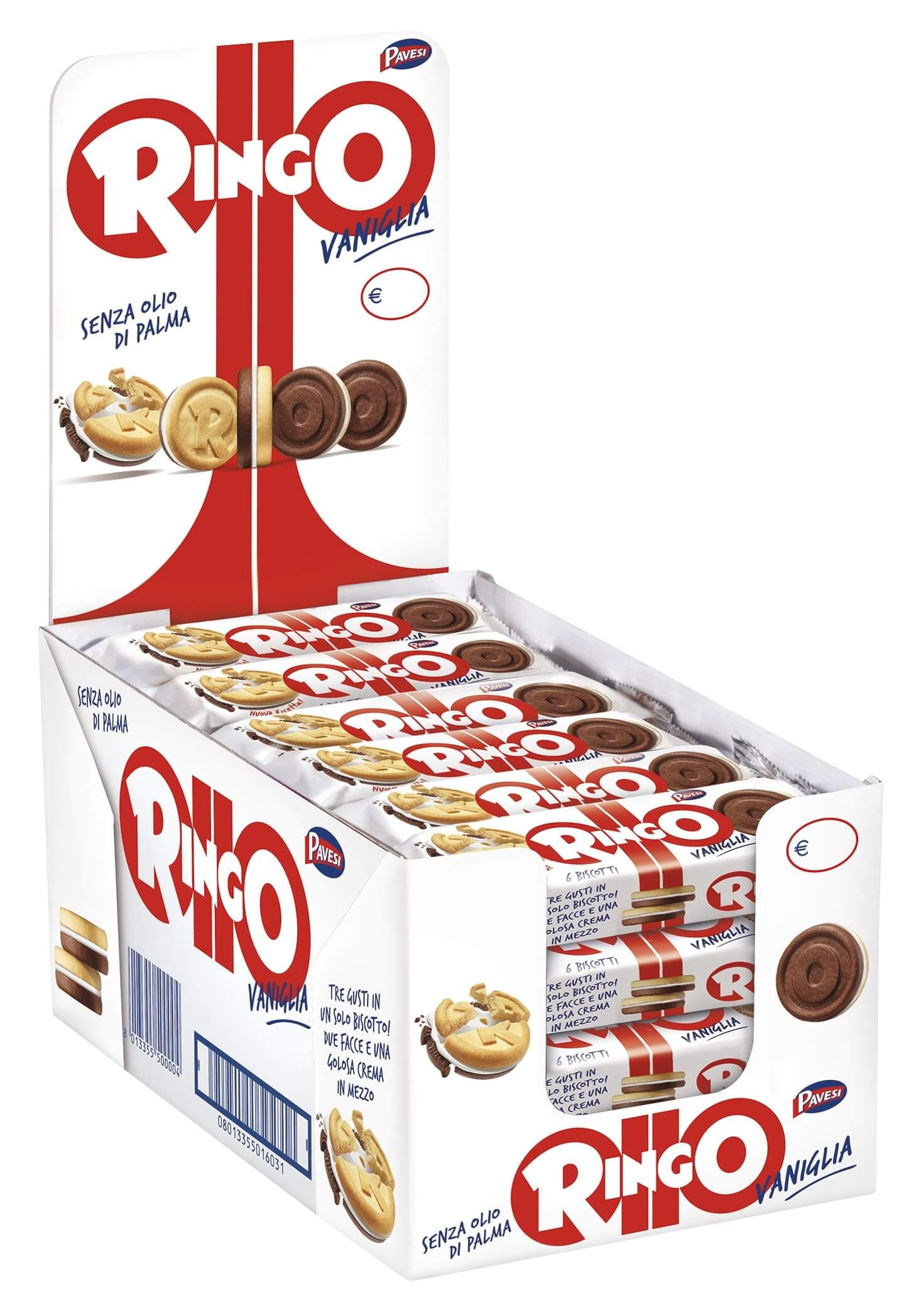 Biscotti farciti Ringo Pavesi Vaniglia monoporzione 24pz - crema vanillina 0,1%, biscotto farina frumento