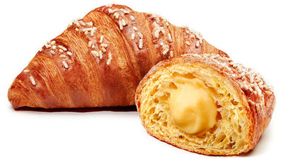 Croissant Abaribi con farcitura crema 15% tuorlo uova latte zucchero granella lievito 16pz