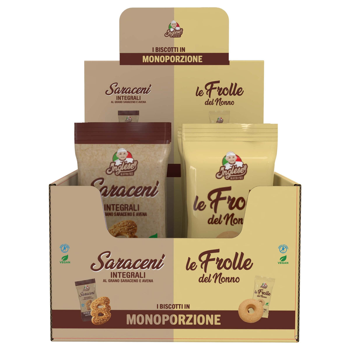 Inglese Gluten Free Biscotti Senza Glutine Frolle del Nonno e Saraceni Integrali Vegan Monoporzione 28g (6+6PZ)