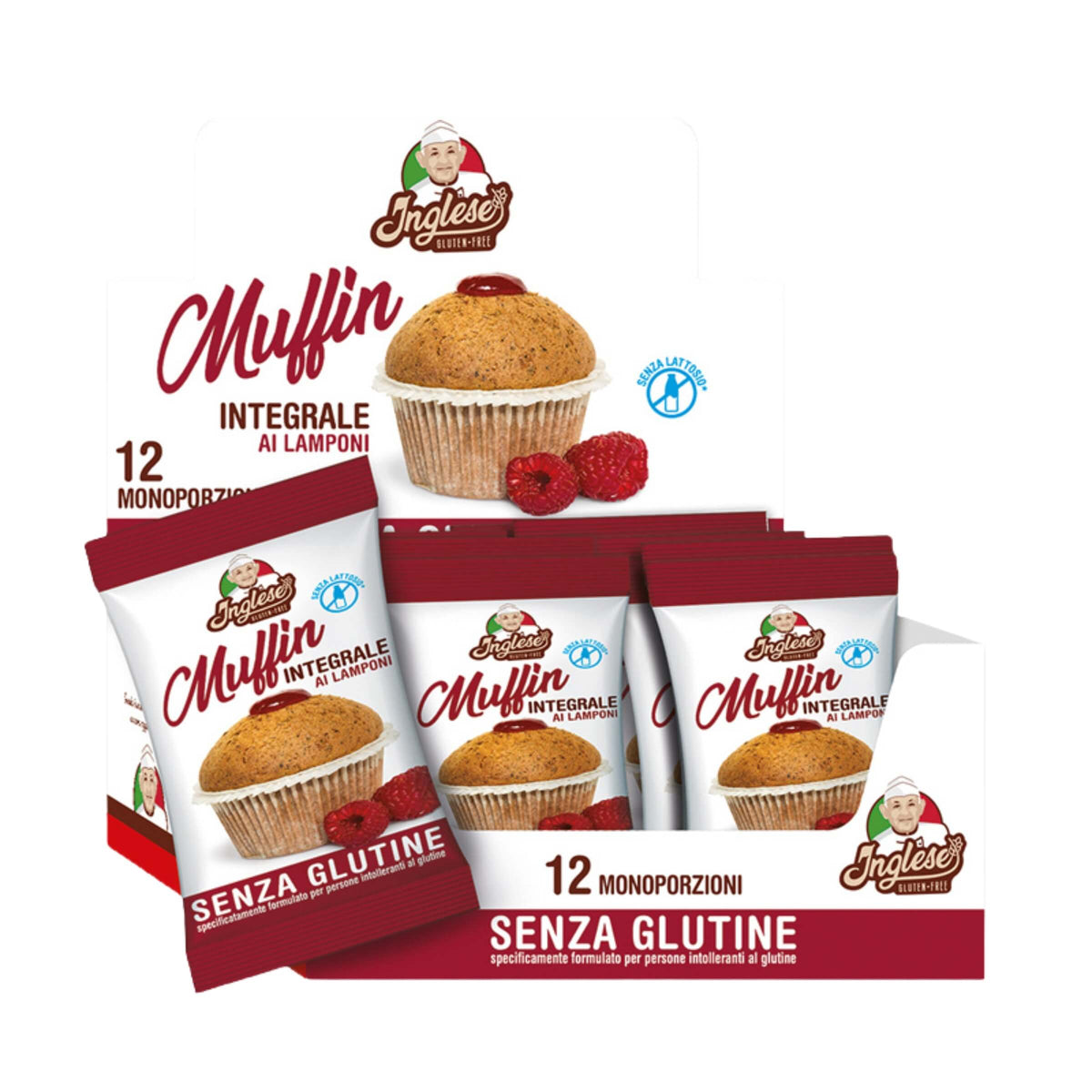Inglese Gluten Free Muffin Integrale al Lampone Senza Glutine Monoporzione 40g (8PZ)