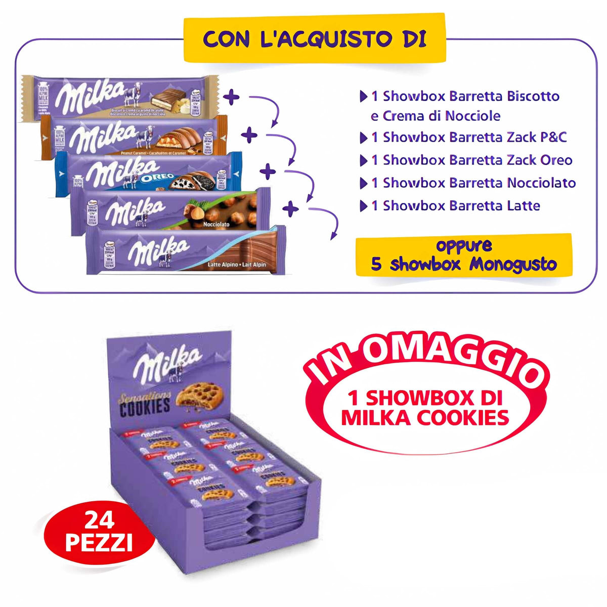 COMBO MILKA (174PZ) + OMAGGIO MILKA COOKIES (24PZ)