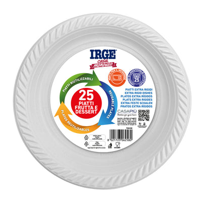 Irge 25 Piatti Riutilizzabili Frutta e Dessert Extra Rigidi Bianchi 17cm