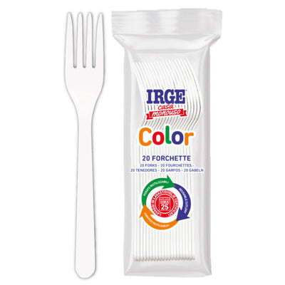 Irge Color 20 Forchette Riutilizzabili in Polipropilene PP Bianche