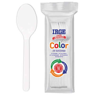 Irge Color 20 Cucchiai Riutilizzabili in Polipropilene PP Bianchi