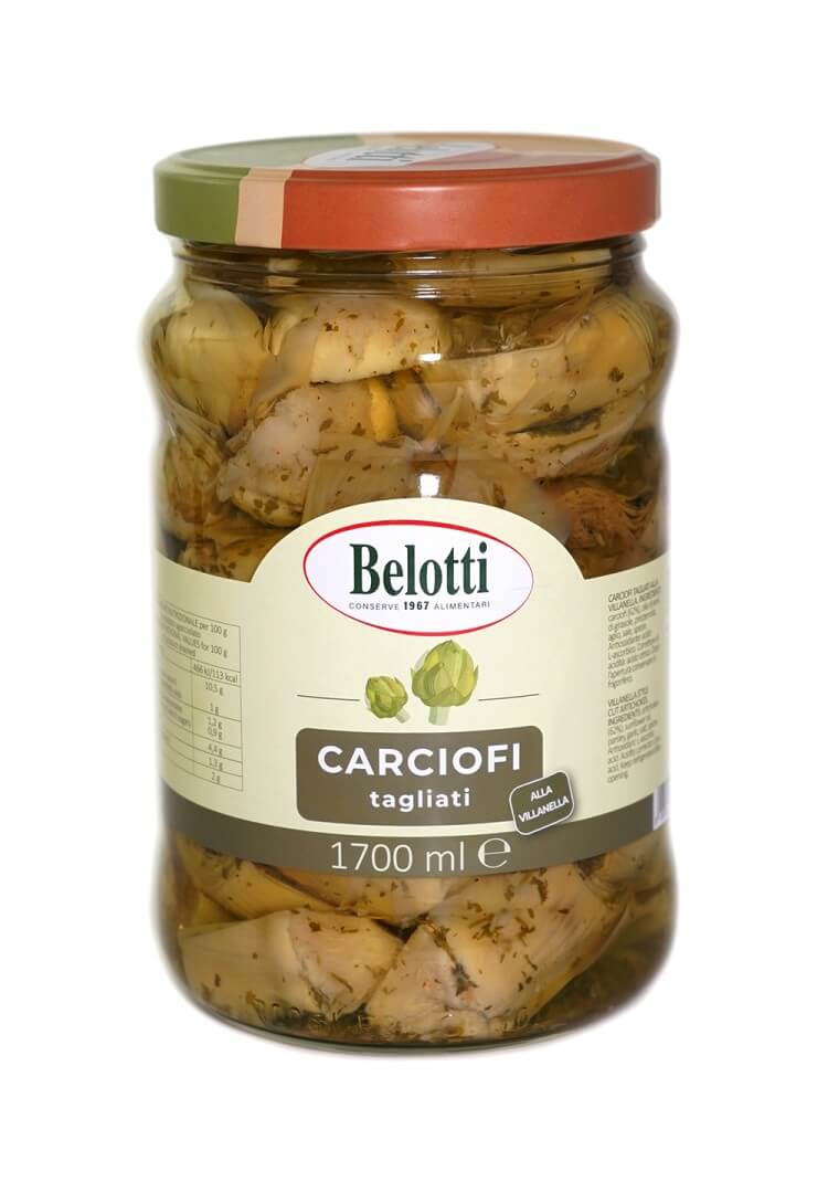 Belotti Vaso Carciofi Tagliati alla Villanella 1700 ml con prezzemolo e aglio, etichetta