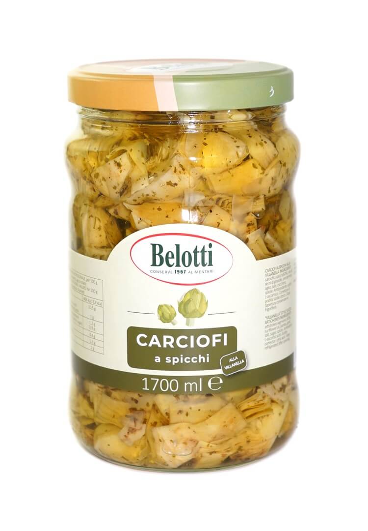 Belotti Vaso Carciofi a Spicchi alla Villanella 1700 ml con prezzemolo e aglio, etichetta