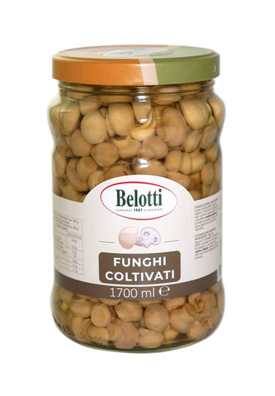 Belotti Vaso Funghi Champignon Coltivati 1700 ml in olio girasole, peso netto 1550 g, etichetta