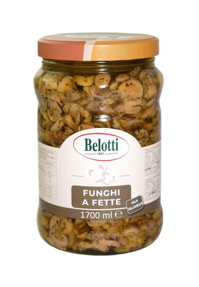 Belotti Vaso Funghi Champignon a Fette Villanella 1700 ml in olio girasole, etichetta frontale