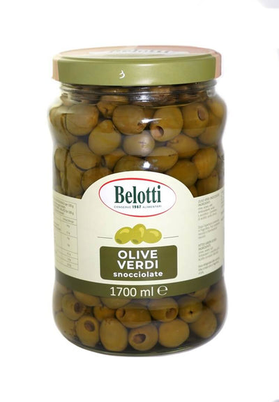 Belotti Vaso Olive Verdi Snocciolate 1700 ml in acqua e sale, peso netto 1600 g, etichetta frontale