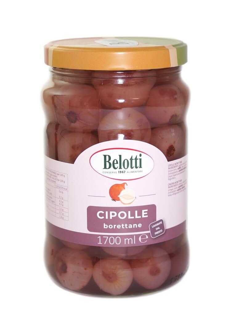 Belotti Vaso Cipolle Borettane 1700 ml in aceto di vino rosso, etichetta frontale
