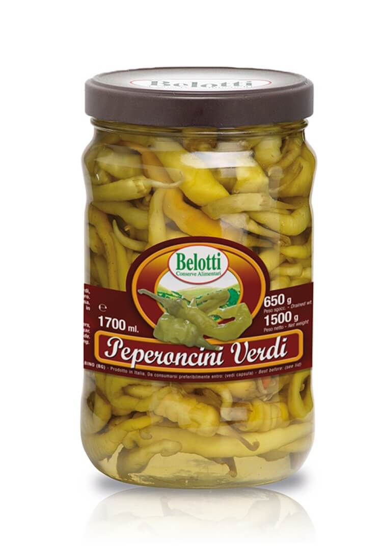 Belotti Vaso Peperoncini Verdi Lombardi 1700 ml in aceto di vino, etichetta frontale