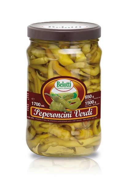 Belotti Vaso Peperoncini Verdi Lombardi 1700 ml in aceto di vino, etichetta frontale
