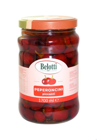 Belotti Vaso Peperoncini Ciliegino Piccanti 1700 ml in olio girasole, etichetta frontale