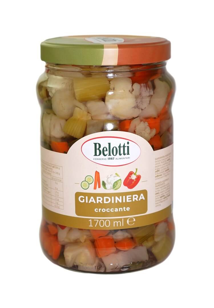 Belotti Vaso Giardiniera 1700 ml, otto verdure miste in aceto di vino, etichetta frontale