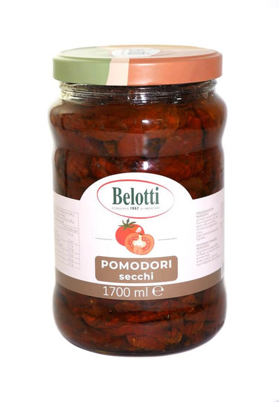 Belotti Vaso Pomodori Secchi in Olio di Semi 1700 ml, essiccati al sole con aglio e spezie, etichetta