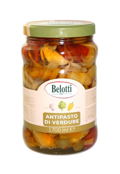 Belotti Vaso Antipasto Verdure Olio Semi 1700 ml con carciofi, olive, funghi e peperoni
