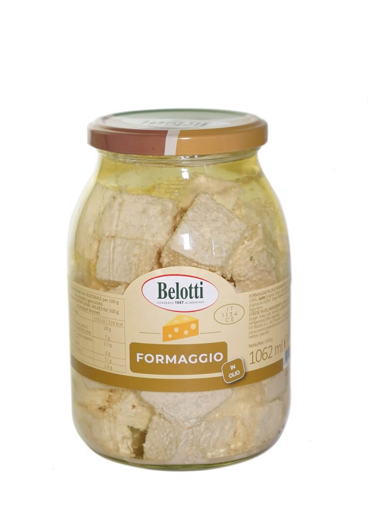Belotti Vaso Formaggio in Olio di Girasole 1062 ml, quartirolo bianco bergamasco, etichetta