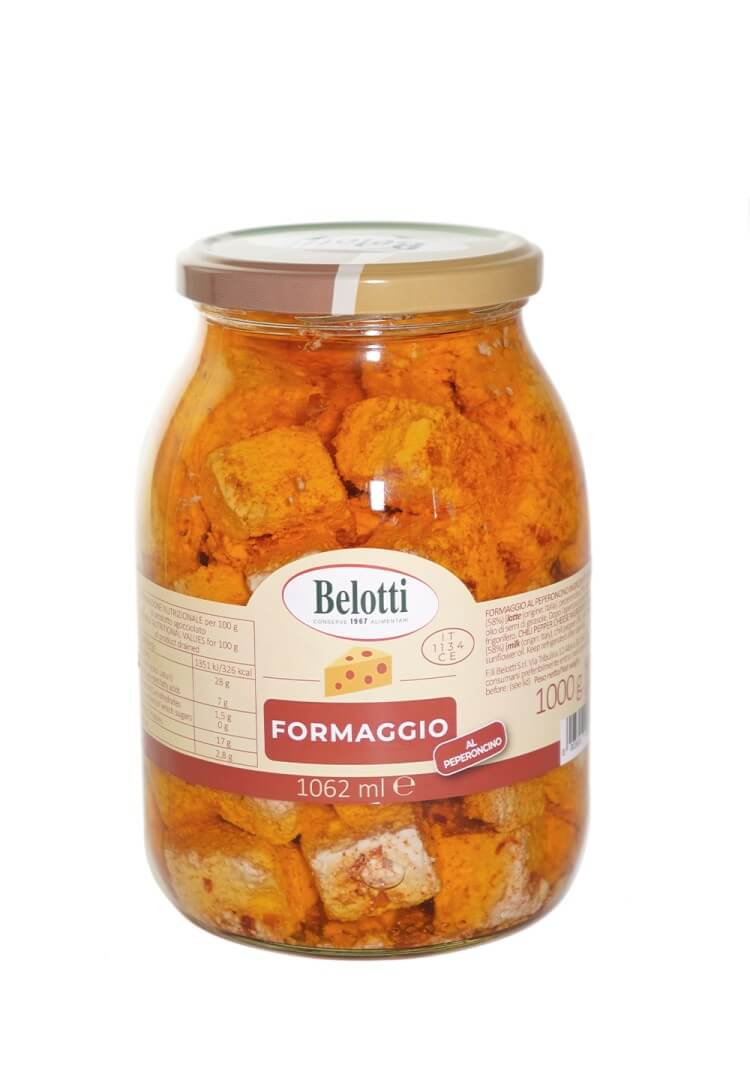 Belotti Vaso Formaggio al Peperoncino in Olio 1062 ml, formaggio bianco bergamasco