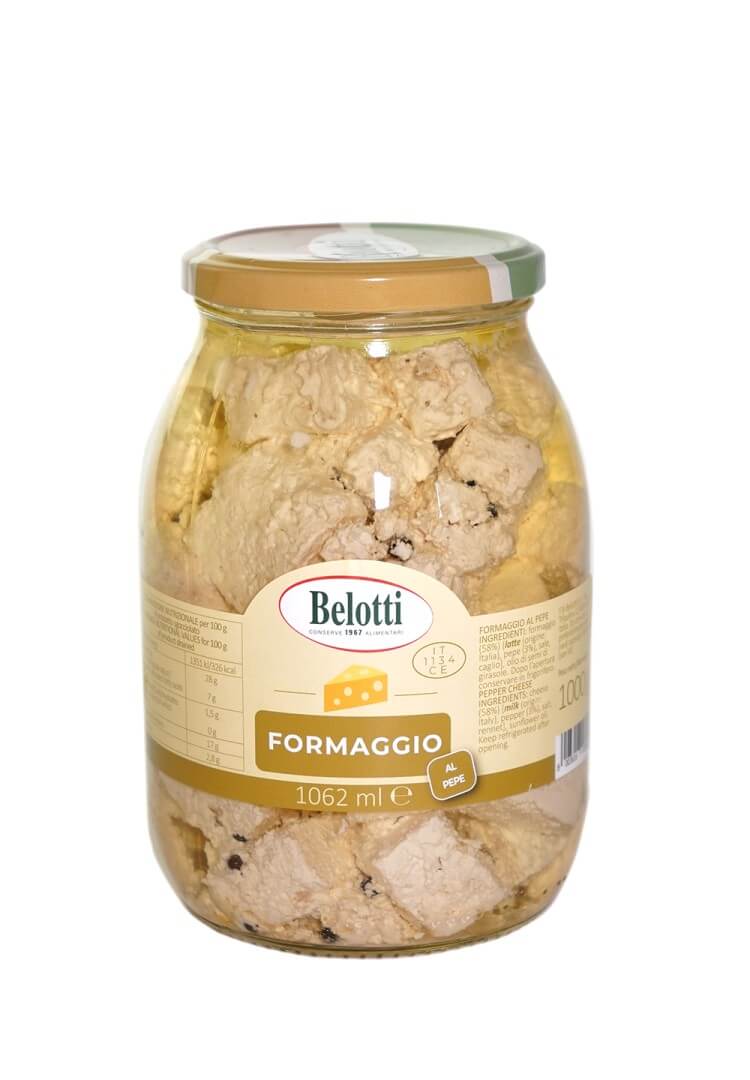 Belotti Vaso Formaggio Quartirolo al Pepe in Olio Semi 1062 ml, caseifici bergamaschi