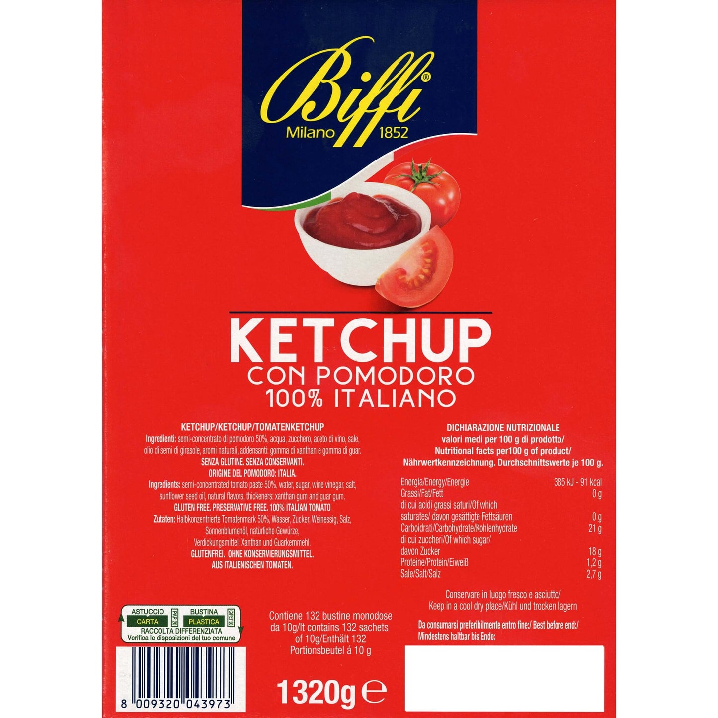 BIFFI KETCHUP IN BUSTINE MONODOSE DA 10 gr (132PZ)