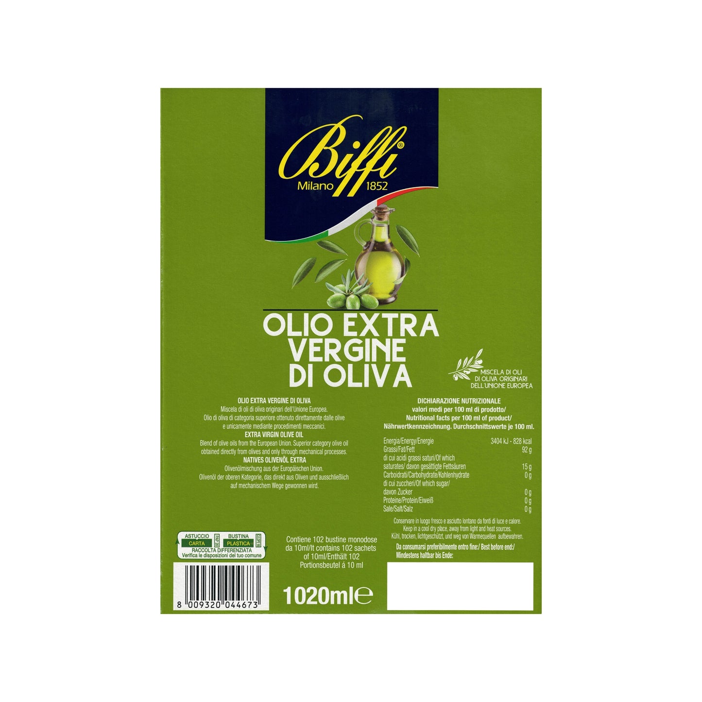 BIFFI OLIO EXTRA VERGINE IN BUSTINE MONODOSE DA 10 ml (102PZ)