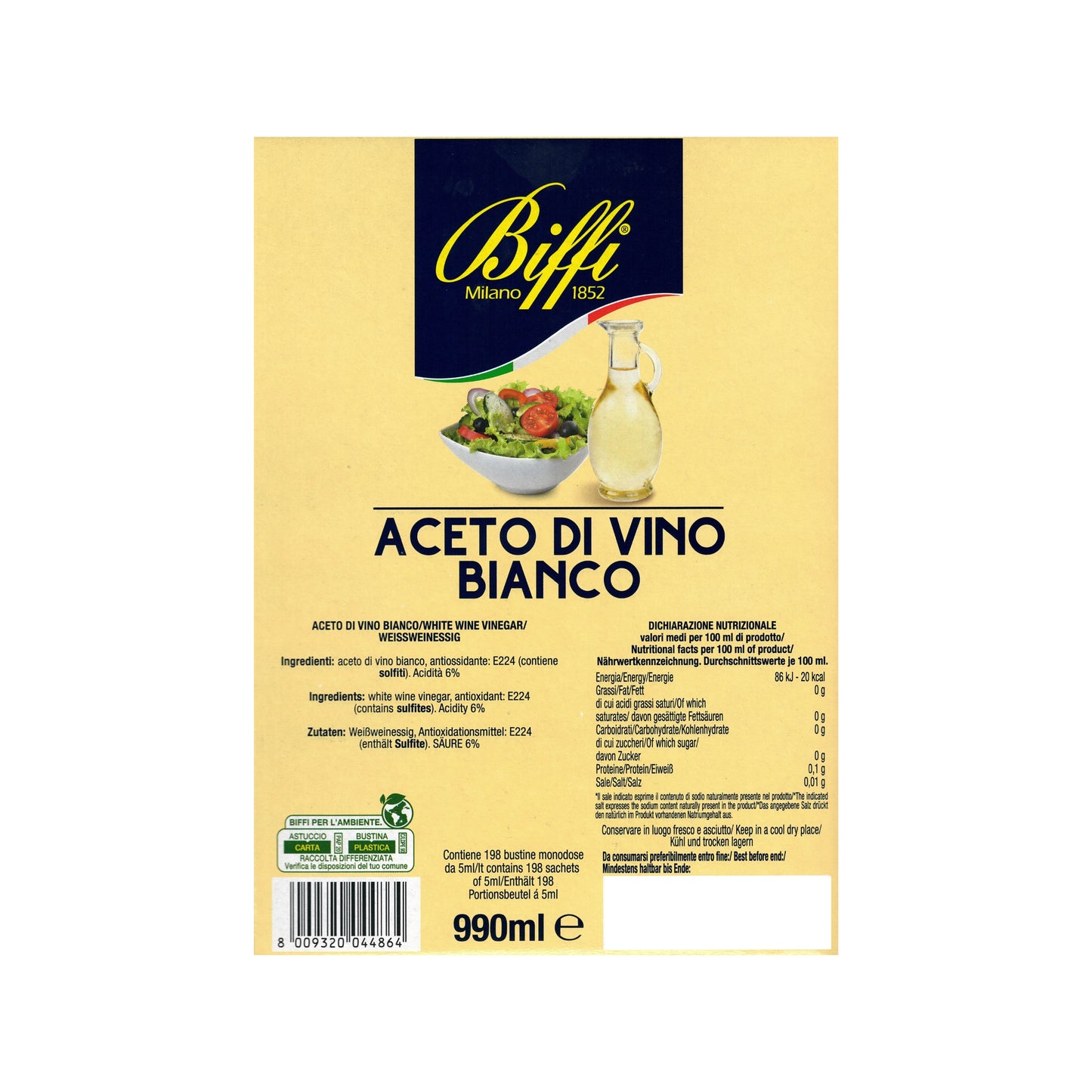 BIFFI ACETO DI VINO BIANCO IN BUSTINE MONODOSE DA 5 ml (198PZ)